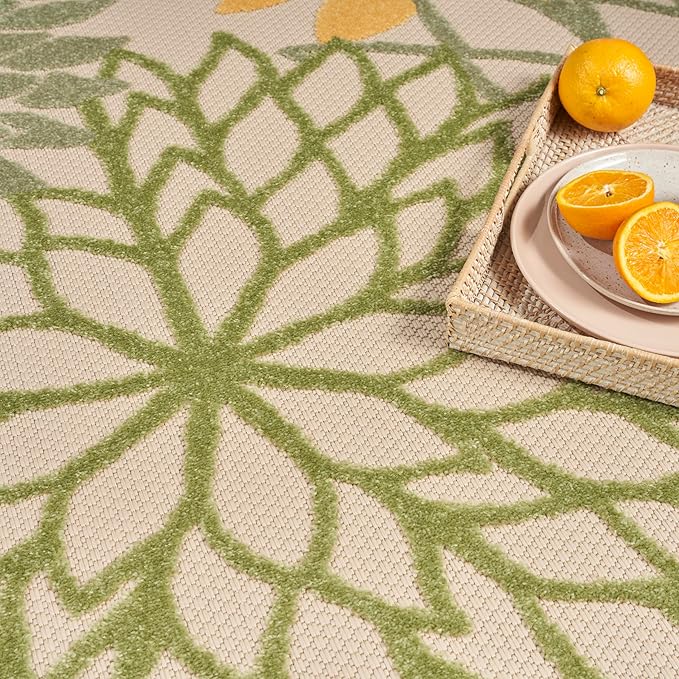 Nourison Home Aloha Indoor/Outdoor Green Multicolor 7'10" x 10'6" Area Rug, Easy-Cleaning, Non Shedding, Bed Room, Living Room, Dining Room, Backyard, Patio, Deck (8x11)