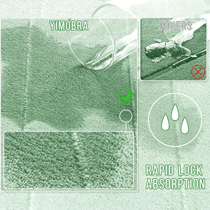 Yimobra Memory Foam Bath Mat, Super Soft Absorbent Bathroom Rug Non Slip 24x17 Inch, Quick Dry, Machine Washable Floor Carpet for Tub Shower, Home Decor Accessories, Pale Green