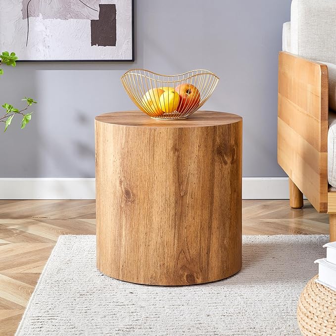 Modern Round Top Coffee Table,15.7Inch Cylindrical End Table,Small Side Table with Texture for Living Room,Office,Apartment