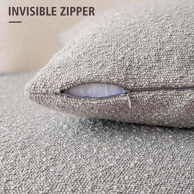 Foindtower Set of 2, Decorative Textured Boucle Throw Pillow Covers Accent Solid Pillow Cases Soft Cozy Couch Cushion Case for Chair Sofa Bedroom Living Room Home Decor 16 x 16 Inch Neutral Grey