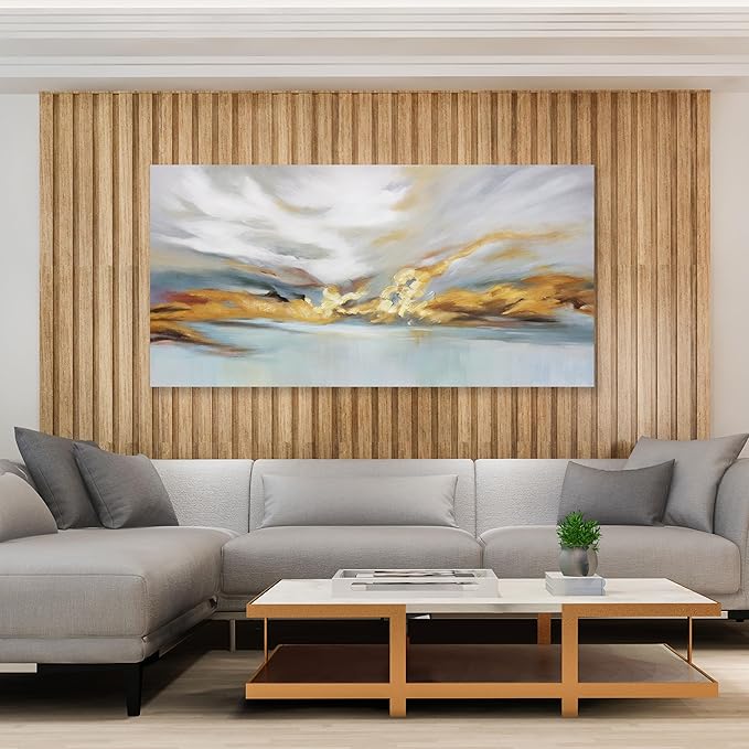 Glvzygy Modern Abstract Wall Art Wall Decor Greyish White Gold and Blue Abstract Wall Art Canvas Abstract Wall Art for Living Room Bedroom Dining Room Home Office Decor 20"x40"