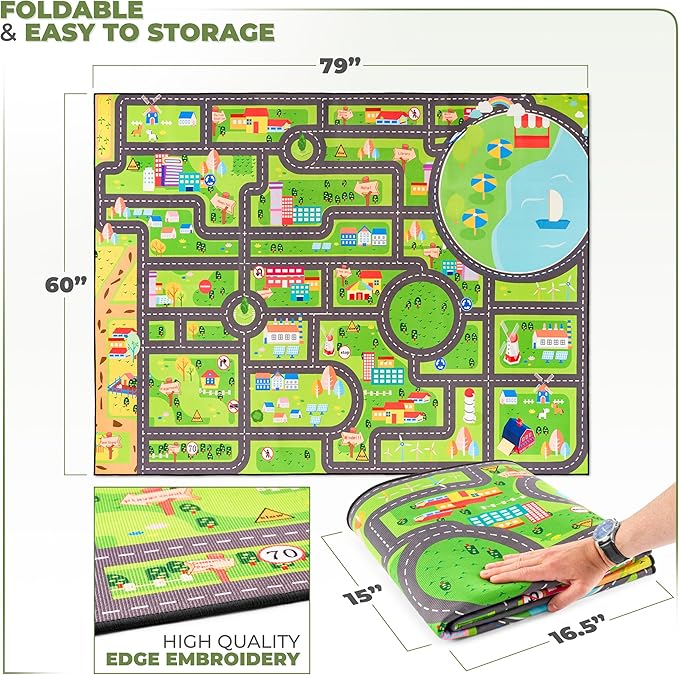 Sorbus Car Mat - City Road Washable Rug for Kids, Car Carpet, Floor Play Mats, Easy to Clean Washable Rugs for Safe and Fun Travel (Extra Large)
