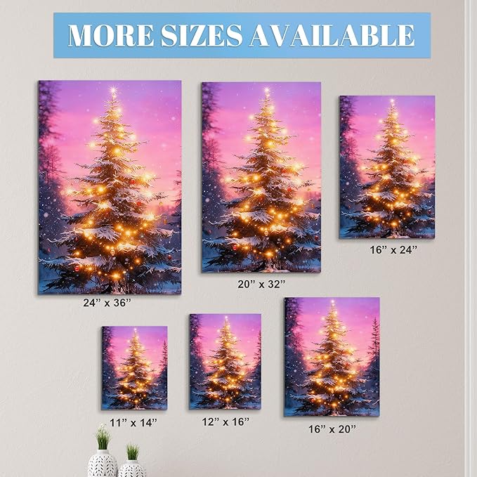 Framed Christmas Pictures Wall Decor,Vintage Pine Tree Prints,Winter Christmas Canvas Wall Art Decoration for Bedroom Bathroom Living Room Rustic Xmas Holiday Gifts (Christmas Tree 18, 16'' X 20'')
