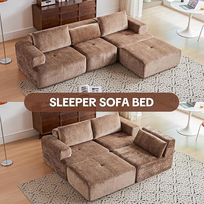 108" Modular Sectional Sofa - L-Shape Chaise, Modern Modular Cloud Couch with Deep Seat and Pillow, Boneless Couch Comfy Sofa for Living Room & Apartment, No Assembly(Camel)