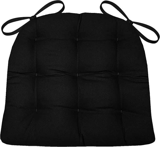 Barnett Home Decor Cotton Duck Black Dining Chair Pad with Ties - Medium Size 18 Chair Cushion - Latex Foam Fill - Machine Washable, Reversible, Solid Color, 100% Cotton, Made in USA