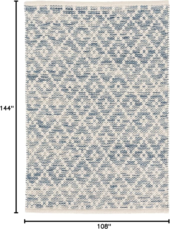 Dash & Albert Melange Diamond Blue Handwoven Cotton 8.5 X 11.5 Feet, Blue Geometric Pattern