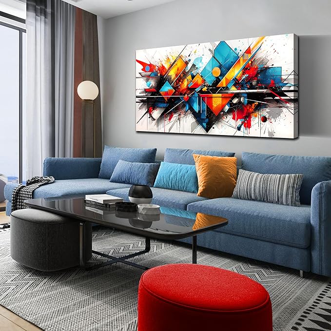 CIRABKY Colorful Wall Art for Living Room Large Size - Abstract Canvas Art - Home Office Decor Ready to Hang Size 29" x 59"