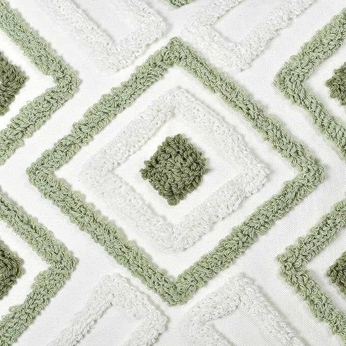 Boho Pillow Covers 18X18 Inch Boho Tufted Throw Pillow Covers Decorative Tassels Cushion Cover Farmhouse Pillow Case for Couch Sofa Bed Living Room Bedroom, Green