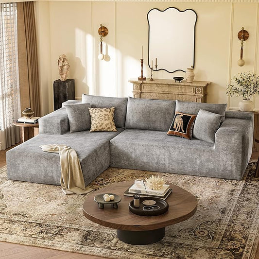 YESHOMY Sectional Couch, 108" Boneless Couches for Living Room, Modular Sectional Sofa with Deep Seat, Cloud Comfy Couch with L-Shape Chaise, No Assembly Required (Chenille, Pearl Gray)