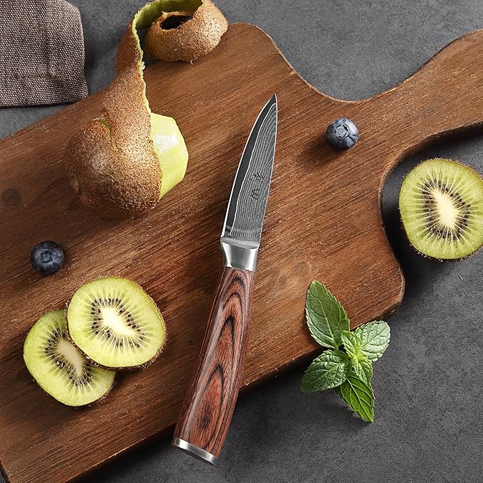 Wakoli Office Knife 3.2-inch Damascus Chef Knife - 67-Layer VG10 Core Steel, Razor Sharp with Pakkawood Handle, for Cooking & Slicing - Gift Box (EDIB)