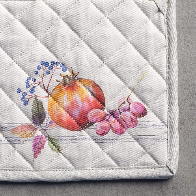 Maison d' Hermine 100% Cotton Oven Mitt & Pot Holder Set (7.5"x13" & 8"x8") Heat Resistant BBQ Cooking Gloves with Loop for Thanksgiving Christmas Decorations Handling Hot Pans (Fruit D'Hiver)