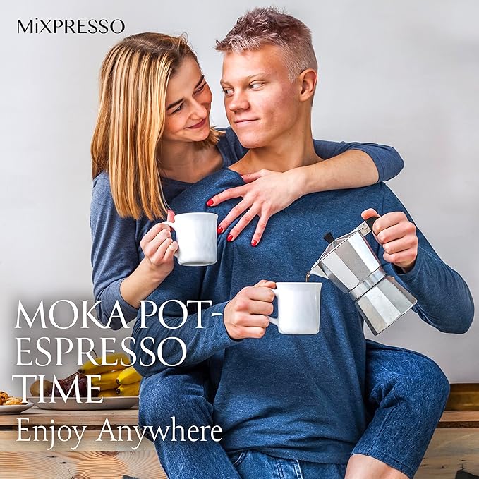 Mixpresso 6 Cup Moka Pot Cuban Coffee Maker, Moka Pot for Gas, Electric Stove Top, Classic Italian Coffee Maker, Stovetop Espresso Maker, Camping Pot Makes 6 Espresso Cup 10 Oz