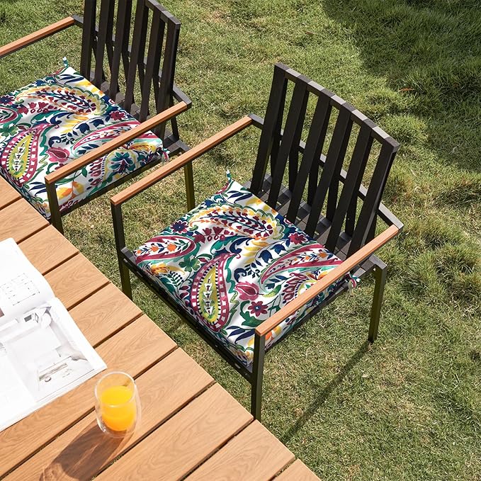 Set of 2 Outdoor Square Chair Cushions 18.5"x16"x2" for Patio, Water Resistant Patio Dining Seat Pads Replacement for Kitchen Garden and Outdoor Furniture Decoration - Vigour Paisley