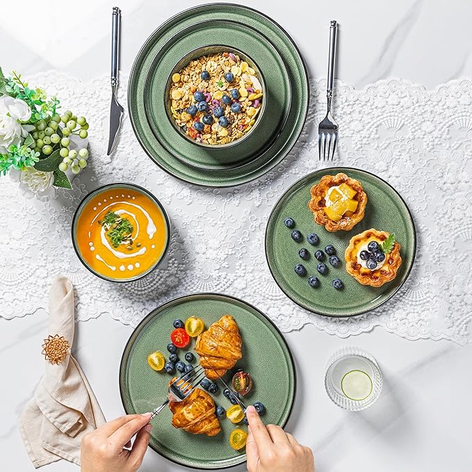 AmorArc Stoneware Dinnerware Sets,Round Reactive Glaze Plates and Bowls Set,Highly Chip and Crack Resistant | Dishwasher & Microwave Safe Dishes Set,Service for 4 (12pc)