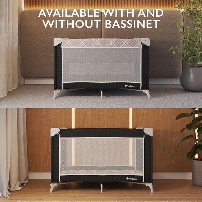 Foundations Sleep 'N Store Baby Pack and Play Yard - Portable Playpen for Toddlers, Foldable Travel Playpen with Storage Bag & Foam Mattress, Durable Design for Hotels & Daycares - Graphite