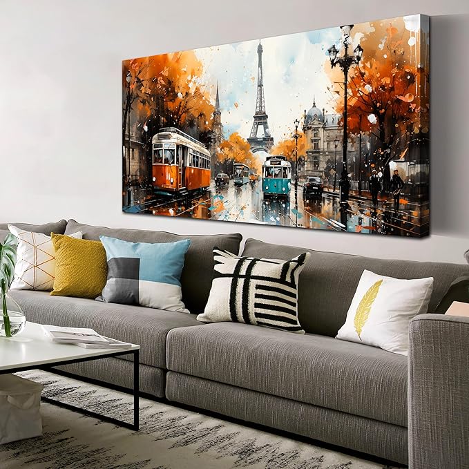 Eiffel Tower Wall Art - Living Room Pictures for Wall - Modern Art Wall Decor Ready to Hang Size 29" x 59"