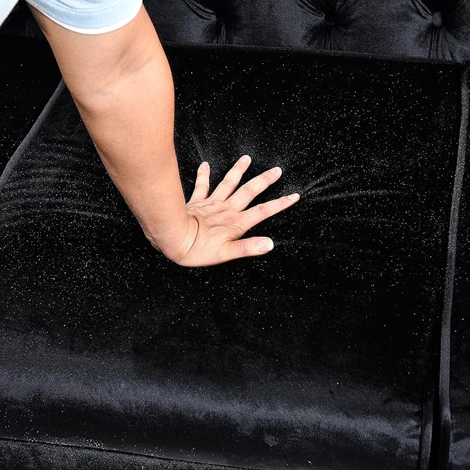 KEIKI 81" Luxury Oversized Velvet Chesterfield Sofa with Gold Stainless Decoration, Mid-Century Style 3-Seater Couch with Tufted Back and Rolled Arms, Easy Assembly, for Apartment, Living Room, Black