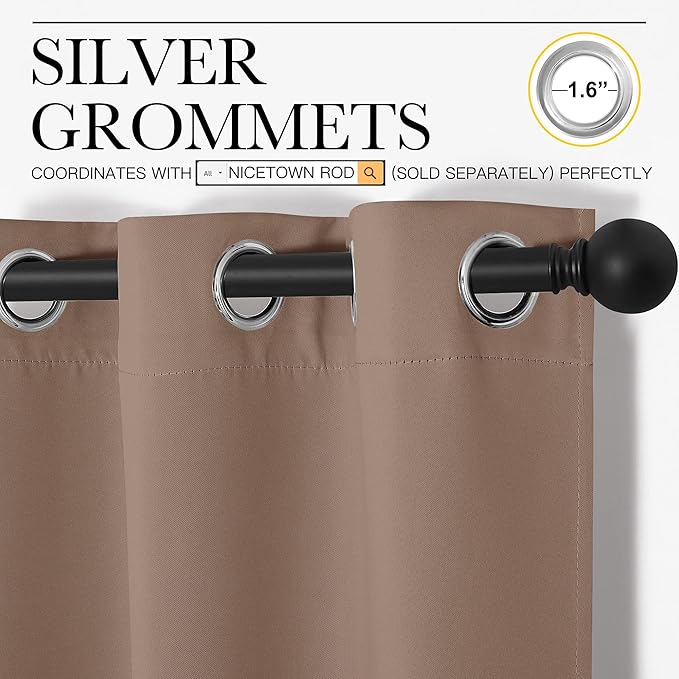 NICETOWN Short Window Treatment Thermal Insulated Solid Grommet Blackout Curtains/Drapes for Bedroom Samll Window (Set of 2, 42 by 68 Inch, Cappuccino)