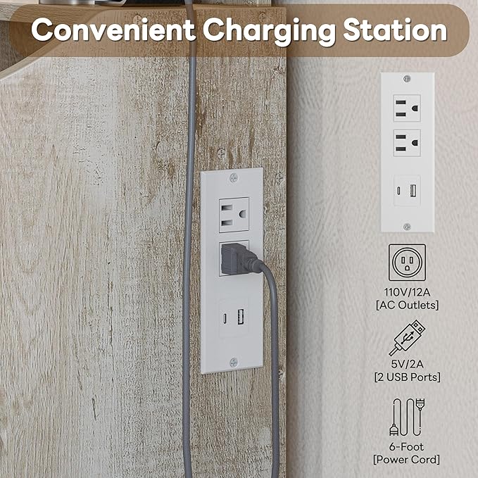 LIKIMIO Small Makeup Vanity Desk with Mirror and Lights, Vanity Table Set with Storage Drawer, Chair and Three Shelves, Bedroom, White Walnuts