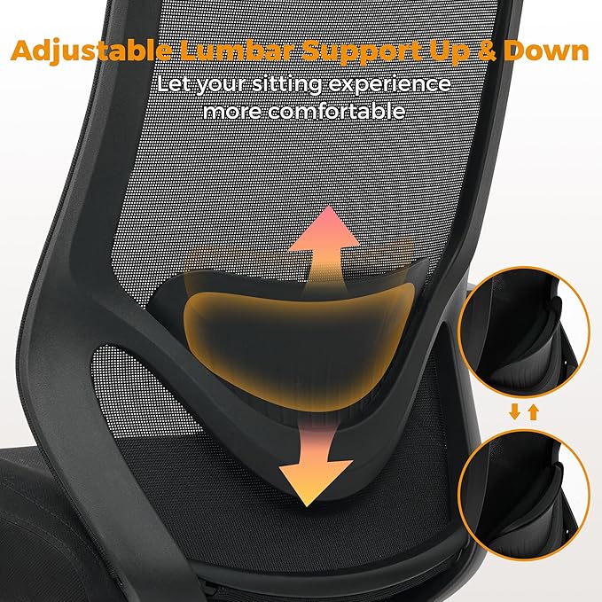 Big and Tall Office Chair, 450LBS Ergonomic Mesh Desk Chair with Adjustable Lumbar Support, 5" Thickened Foam Seat Computer Chair Over 10 Hours Comfortable, Heavy Duty Executive Task Chair