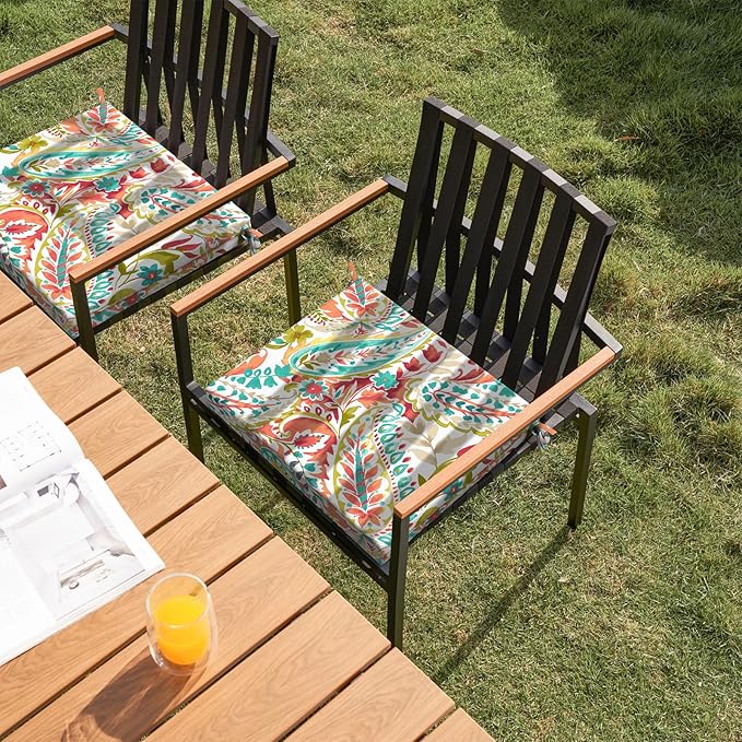 Set of 2 Outdoor Square Chair Cushions 18.5"x16"x2" for Patio, Water Resistant Patio Dining Seat Pads Replacement for Kitchen Garden and Outdoor Furniture Decoration - Pretty Paisley
