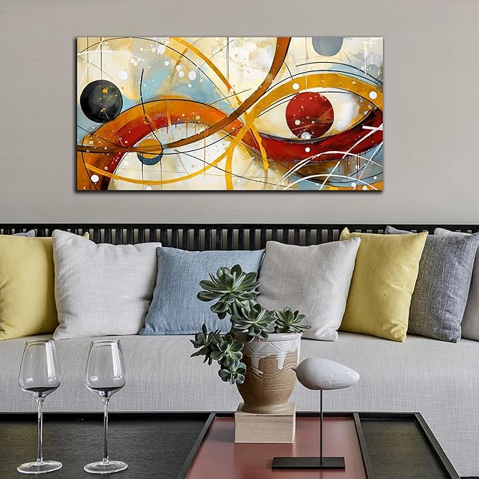 Large Abstract Yellow Canvas Wall Art for Living Room Bedroom Home Office Modern Wall Decor Line Geometric Abstract Picture Framed Canvas Prints Size 20x40