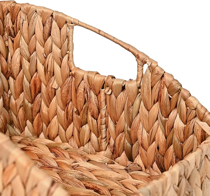 happimess BSK1007A-2SET Havanah Southwestern Hand-Woven Hyacinth Slanted Nesting Wicker Baskets with Handles, Seagrass Container for Decoration in Living Room, Bedroom, Closet, Natural (Set of 2)