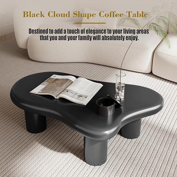 40 Inch Black Cloud Shaped Coffee Table for Living Room Matte Black
