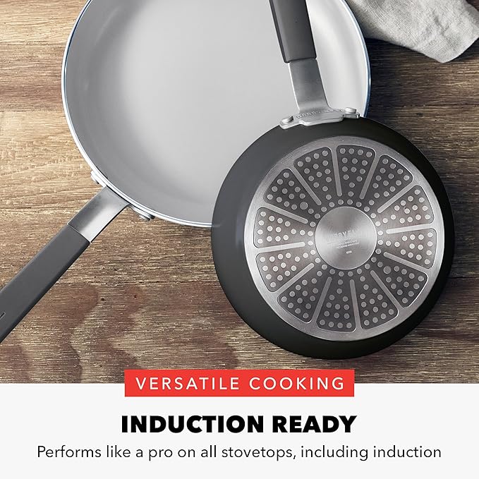 GreenPan x Bobby Flay 2 Piece- 8” and 10” Nonstick Frying Pan Skillet Set, PFAS-Free Diamond Ceramic, Induction Suitable, Stay-Cool Silicone Handle, Easy Clean Dishwasher & Oven Safe, Graphite