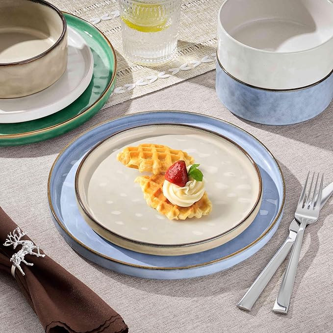 Herogo 12 Pieces Dishware Sets for 4, Stoneware Dinnerware Dish Set, Dinning Plates and Bowls for Home Kitchen, Dishwasher & Microwave Safe, Multicolor