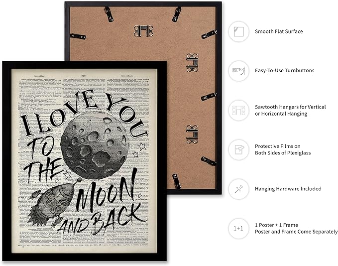 Poster Master Dictionary Art Poster - I Love You To The Moon and Back Print - Motivational Art - Gift for Him, Her & Lovers - Romantic Decor for Dorm, Bedroom or Living Room, 8x10 Black Framed