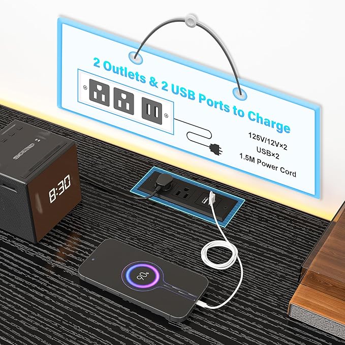 Fits 65,70 inch TV Stand Dresser 63" W TV Console for Bedroom with LED Lights & Power Outlets Black Chest of Drawers with 12 Long Fabric Dressers for Bedroom, Hallway or Closets Entertainment Center