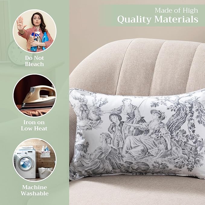 Maison d' Hermine Decorative Pillow Covers 12x20 Inch Rectangle 100% Cotton Throw Pillow Covers with Invisible Zipper for Couch, Chair, Sofas, Bedroom, Home (The Miller - Paloma Grey (White))