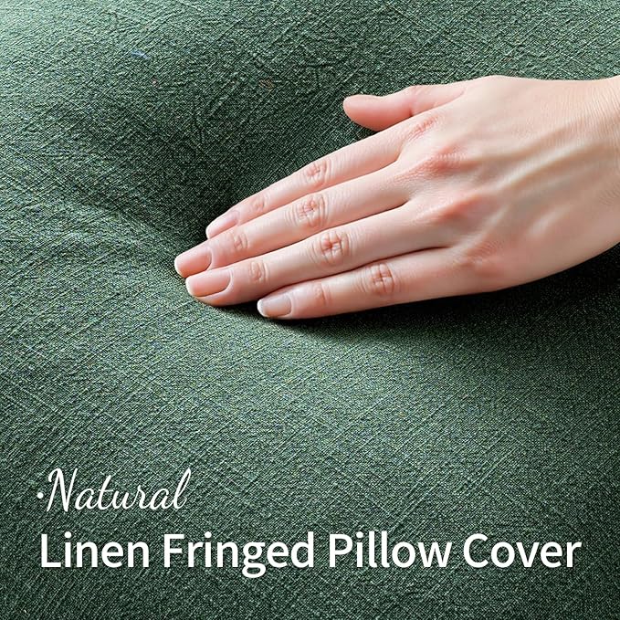 MIULEE Decorative Throw Pillow Covers Neutral Linen Fringe Throw Pillows Set of 2 Greyish Green Boho Farmhouse Cushion Covers with Tassels for Couch Sofa Bed Living Room Spring Home Decor 20x20 Inch