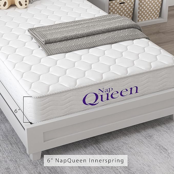 NapQueen Twin-XL Mattress, 6 Inch Elsa Innerspring Medium Feel, CertiPUR-US Certified, Twin-XL Bed Mattress in a Box, Fiberglass Free, White