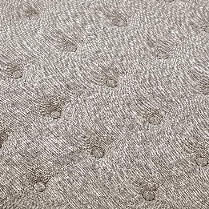 24KF Large Round Upholstered Tufted Linen Ottoman Coffee Table, Large Footrest Ottoman with Wood Shelf Storage-Iinen