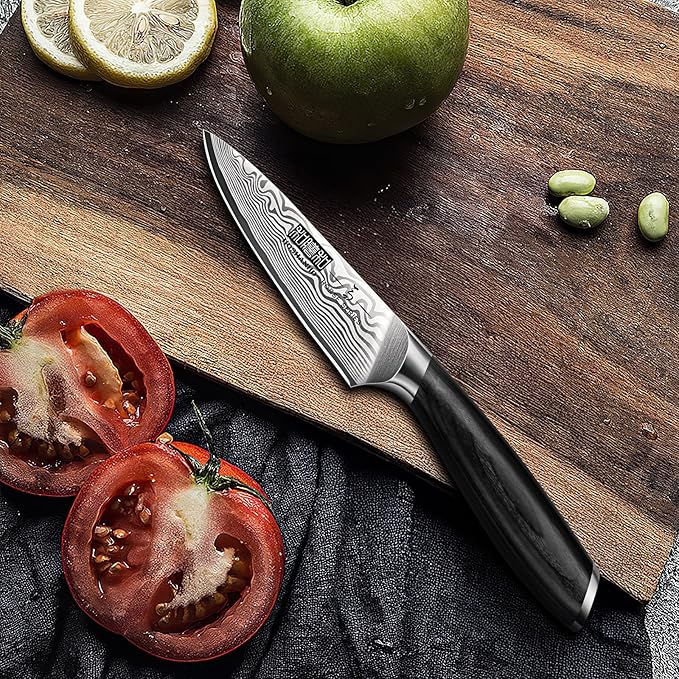 Paring Knife 3.75 Inch, High Carbon Powder Steel Forged Small Kitchen Knives, Razor Sharp Japanese Fruit Knife with Ergonomic Pakkawood Handle