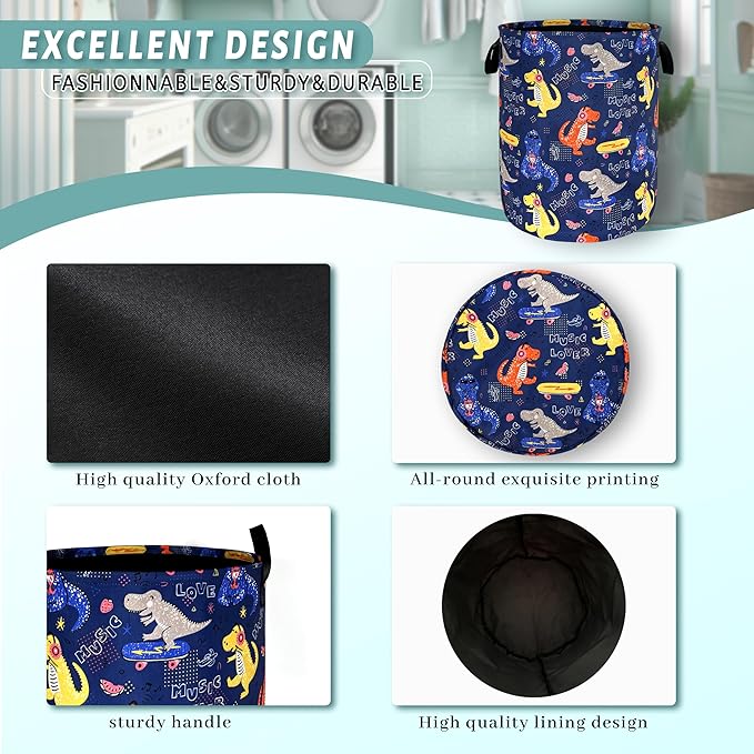 Funny Dinosaur Laundry Basket Foldable Oxford Cloth Colorful Laundry Hamper With Handle Portable Clothes Storage Basket 18.9 X 16.5 Inch Storage Bag For Laundry Room/Bathroom/Bedroom