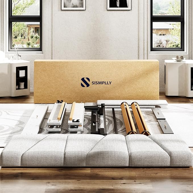 Full Size Platform Bed Frame with Upholstered Headboard, Wooden Slats Support, Noise Free, No Box Spring Needed, Easy Assembly, Light Grey, Linen