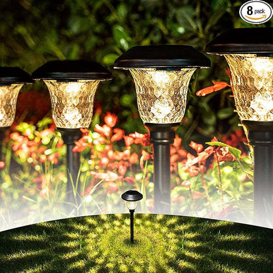 GIGALUMI 8 Pack Solar Pathway Lights, Solar Garden Lights Outdoor Warm White, Waterproof Led Path Lights for Yard, Patio, Landscape, Walkway (Black)