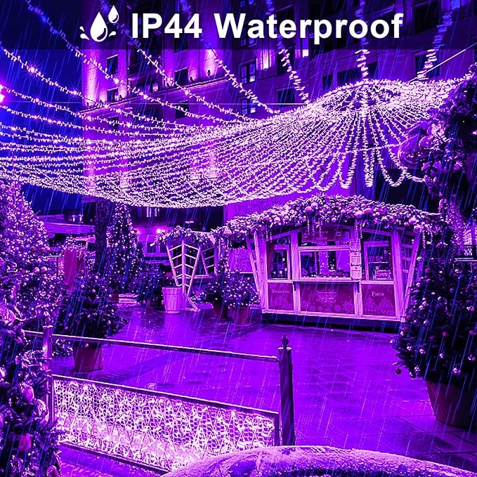 JMEXSUSS 91.5ft 250 LED Purple String Lights Indoor, Connectable 8 Modes Purple Christmas Lights Outdoor Waterproof, Plug-in Clear Wire Fairy String Light for Christmas Bedroom Party Tree Decorations