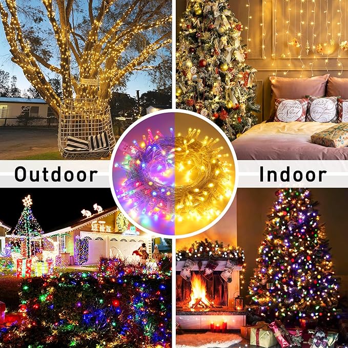 JMEXSUSS 200 LED Christmas String Lights Outdoor Waterproof, 66ft Color Changing String Lights Plug in, Warm White & Multicolor Christmas Lights for Trees Yard Wedding Xmas Party