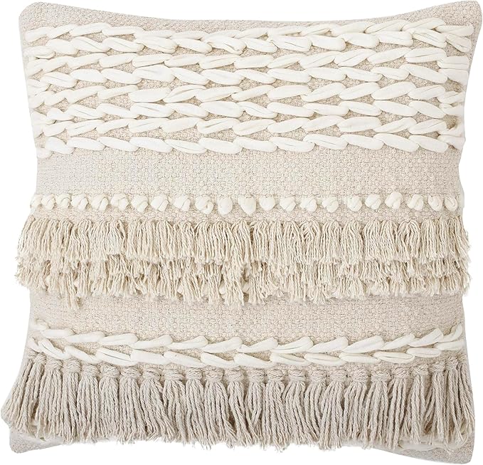 REDEARTH · Tufted Throw Pillow Cushion Covers - Boho Textured Woven Decorative Cases Set for Couch - Sofa - Bed - Farmhouse - Chair - Patio - Outdoor - car - 100% Cotton (18x18 ; Natural) Pack of 2