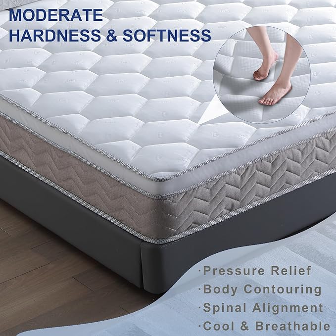 12 Inch Full Mattress Hybrid Innerspring and Plush Memory Mattress in a Box,Medium Soft Feel,Motion Isolation & Pressure Relief,Cooling Bed Mattress for Bed Frames,CertiPUR-US Certified (Full)