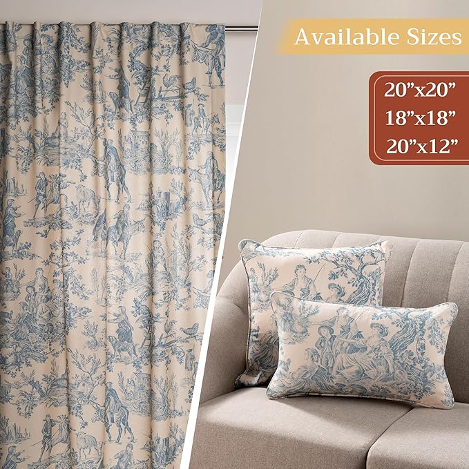 Maison d' Hermine Decorative Pillow Covers 18 x 18 Inch Square 100% Cotton Throw pillow Covers with invisible Zipper Cushion Case for Living Room Couch, Chair, Sofas, Bedroom, Home (The Miller - Blue)