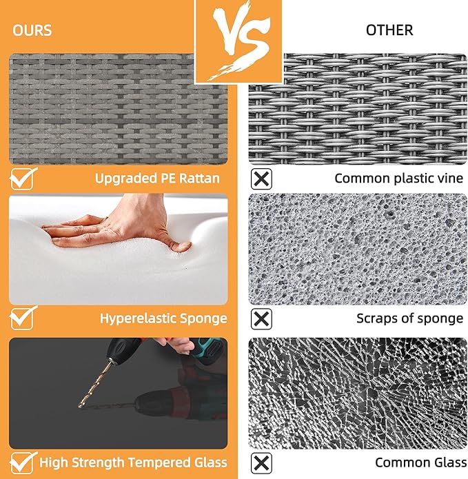 Shintenchi Outdoor Patio Furniture Sets, Wicker Patio sectional Sets 3-Piece, All Weather Wicker Rattan Patio Seating Sofas with Glass Coffee Table and Cushion (Blue Grey)