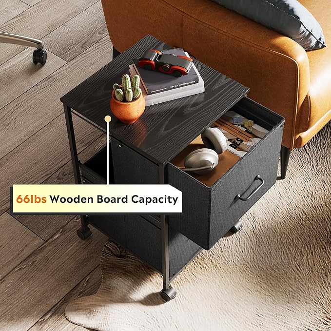 DEVAISE 2 Drawer Mobile File Cabinet, Rolling Printer Stand, Fabric Vertical Filing Cabinet fits A4 or Letter Size for Home Office, Black