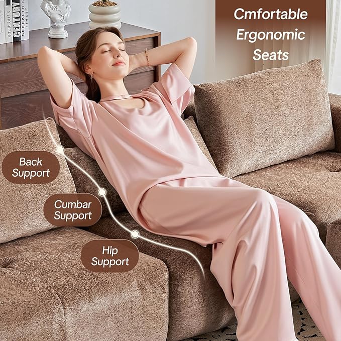 108" Modular Sectional Sofa - L-Shape Chaise, Modern Modular Cloud Couch with Deep Seat and Pillow, Boneless Couch Comfy Sofa for Living Room & Apartment, No Assembly(Camel)