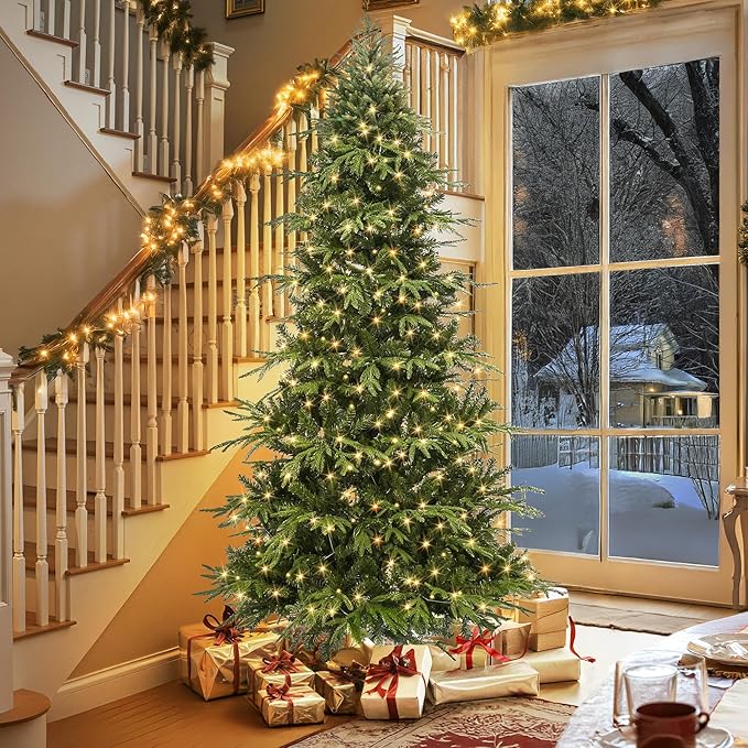 HOLLO STAR 6 ft Prelit Pencil Christmas Tree with 300 LED Lights, App Control, Aspen Artificial Christmas Tree, Multi-Color RGBW Lights, 969 PE & PVC Branch Tips, Skinny Xmas Tree, for Home, Party