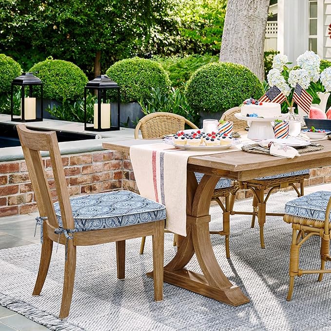 Set of 2 Outdoor Chair Cushions 19"x19"x2",Water Repellent Dining Seat Cushion with Ties and Removable Covers, Chair Cushions for Indoor and Patio Furniture, Medallion Blue